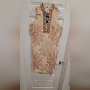 Elegant Floral Dress with Beaded Neckline.New Never Worn